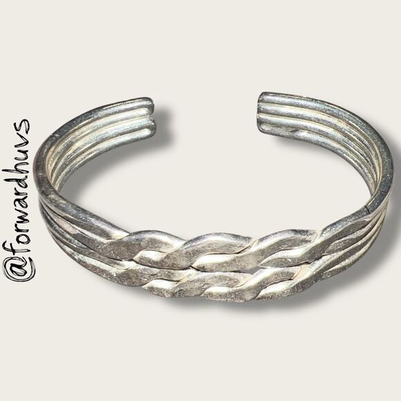 Sterling Silver Braided Cuff Bracelet – 925 – Mexico – 3-Band Artisan Design - Picture 3 of 7